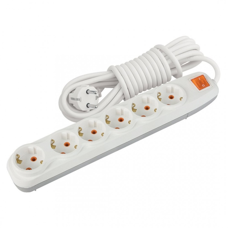 6 WAY SOCKET WITH 5Mt CABLE+EARTHING+SWITCH დამაგრძელებელი დამიწებით ჩამრთველით 6ადგილი 5მეტრი