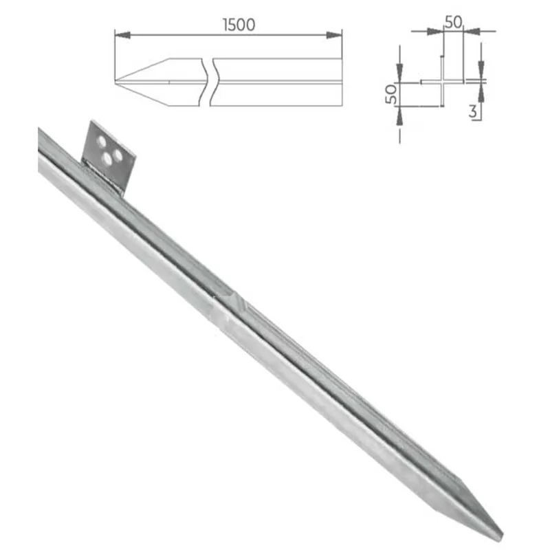 50x50x3 Cross Grounding Rod with Plate L:1500mm- HDG