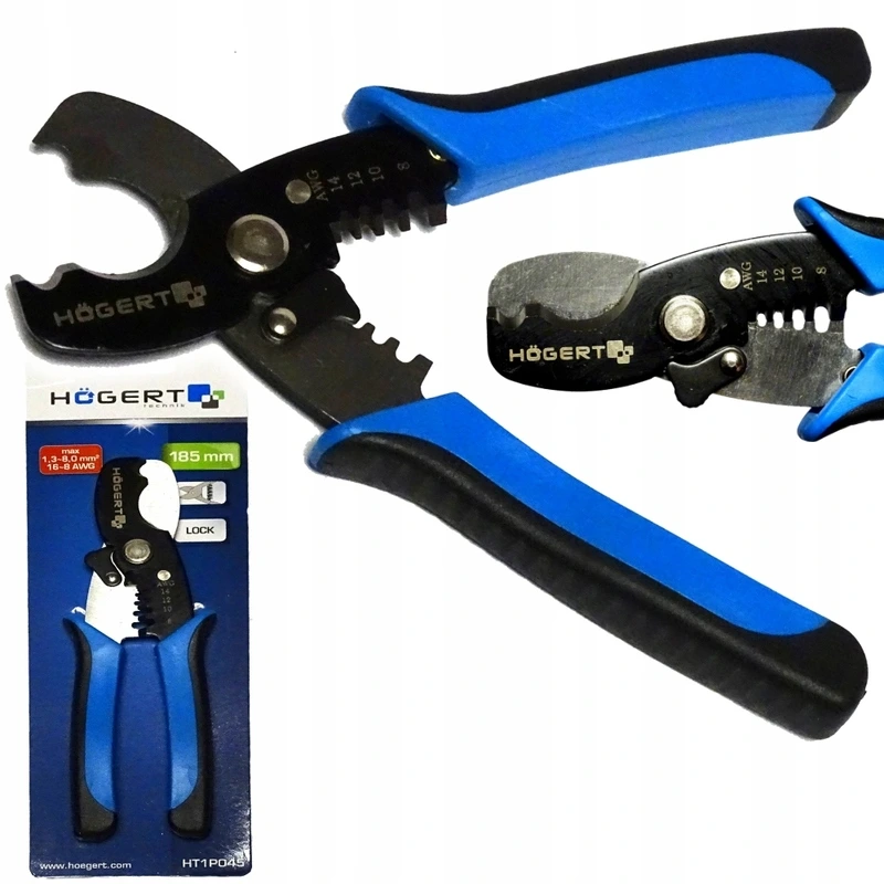 Кусачки для проволоки HOGERT 185 мм, диаметр провода от 1,3 до 8 мм², сечение 16-8 AWG, HT1P045