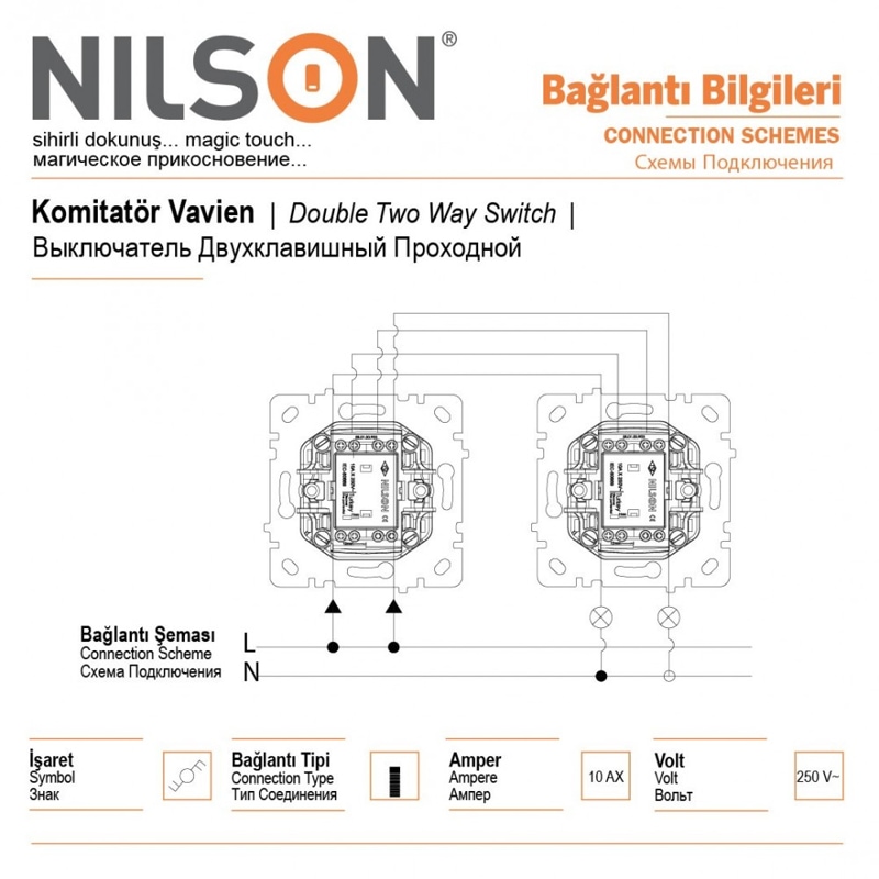 
Two Way Double Pole Switch (Commutator Veavien)