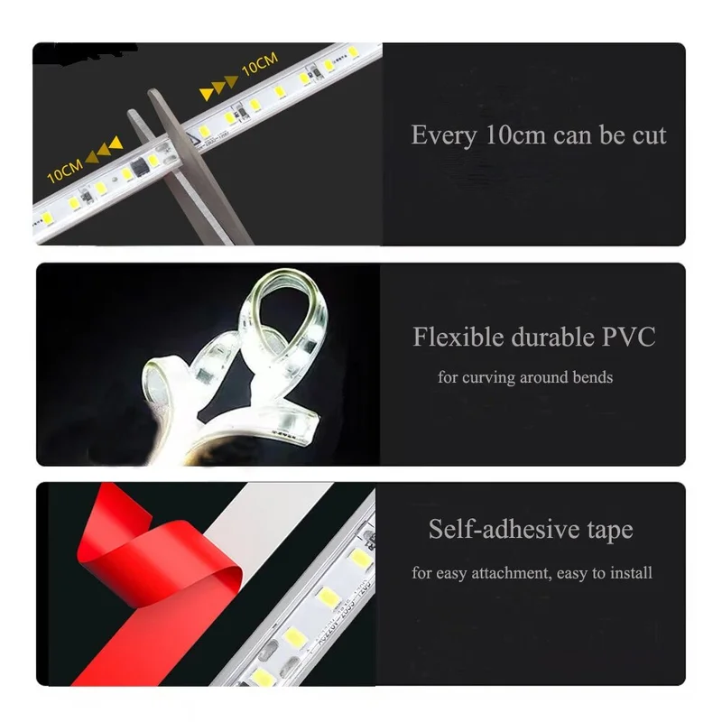 დიოდის ლენტი LED STRIP 220V-2835-120D-8MM 3000K 10CM CUT