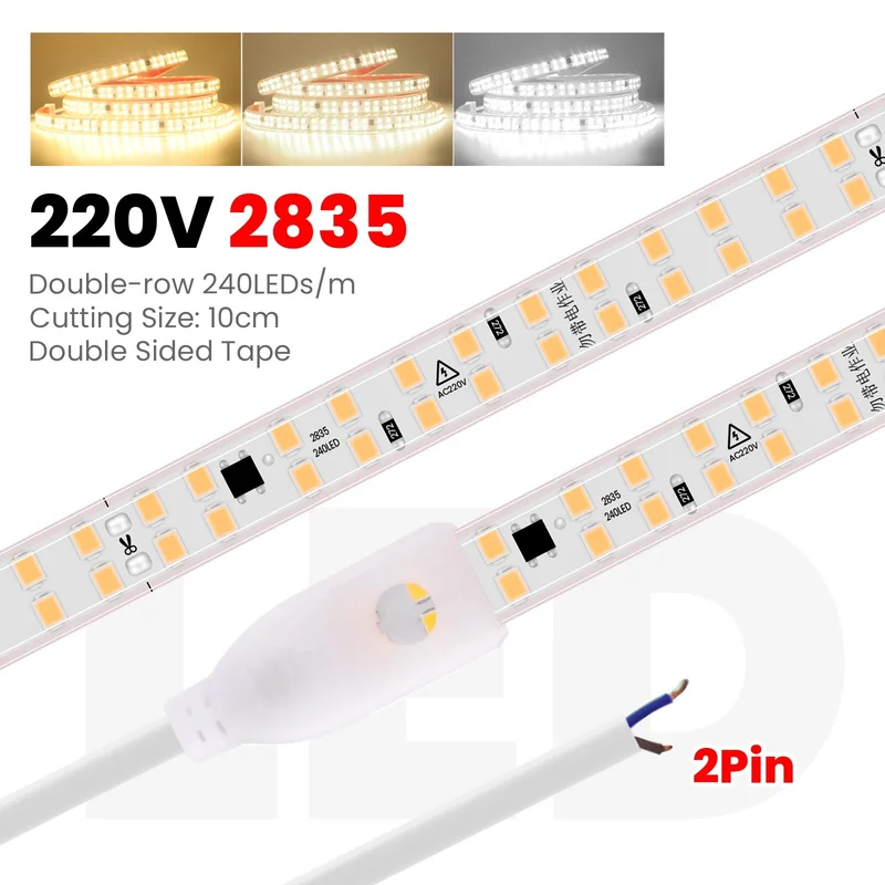 დიოდის ლენტა LED STRIP 6500k 220v-240D-2linewithout Driver10cm cutting