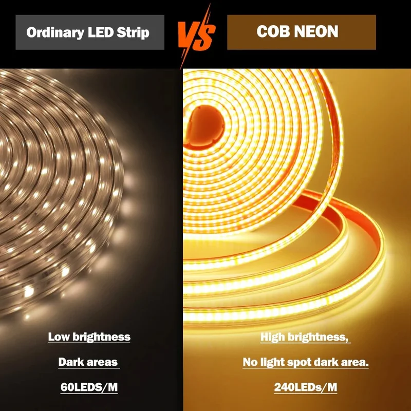 Светодиодная лента 220 В COB, длина отрезка 10 см, цветовая температура 6500K.